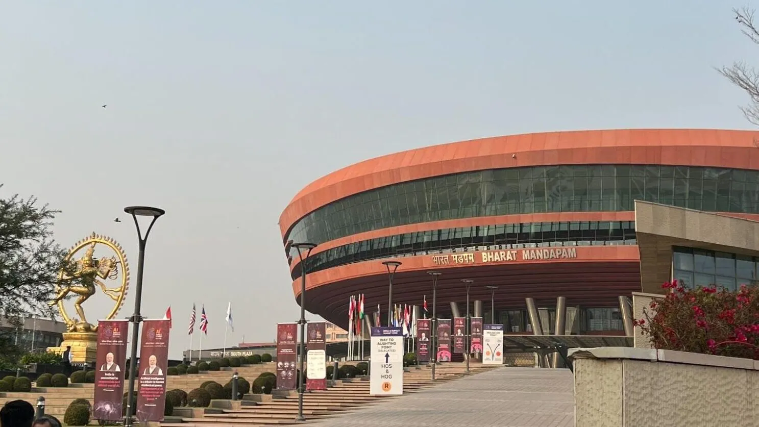 Bharat Mandapam venue exterior at the India AI Impact Summit